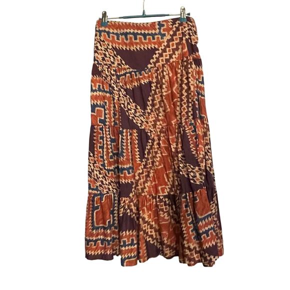 Chaps Skirt Southwestern Tiered Midi Sz Petite Small Pullon NO SLIT Modest New‎ - Picture 2 of 6